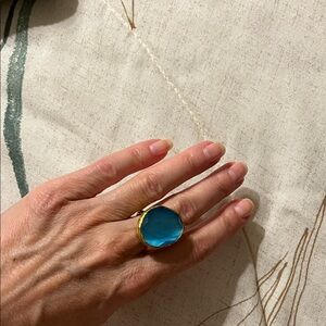 Gold tone and Blue Statement Ring